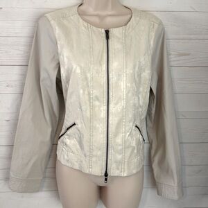 Eileen Fisher Size Small Ivory Jacquard Zip Front Lightweight Jacket